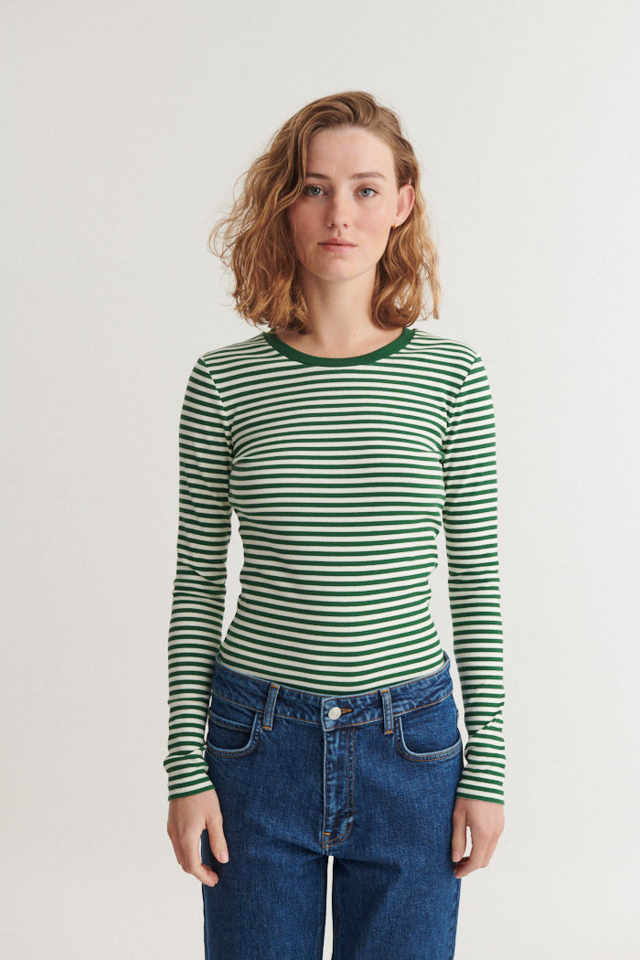 Basic Apparel Ludmilla LS Tee T-shirts 869 Abundant green / whisper white